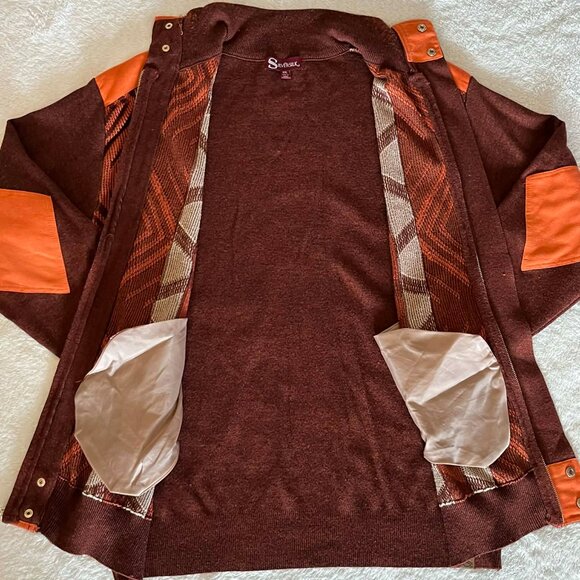 Silver Silk Full Zip Cardigan Sweater with a Faux Leather Elbow Men's XXL - Picture 4 of 7